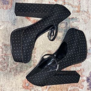 black and white polka dot chunky heels.